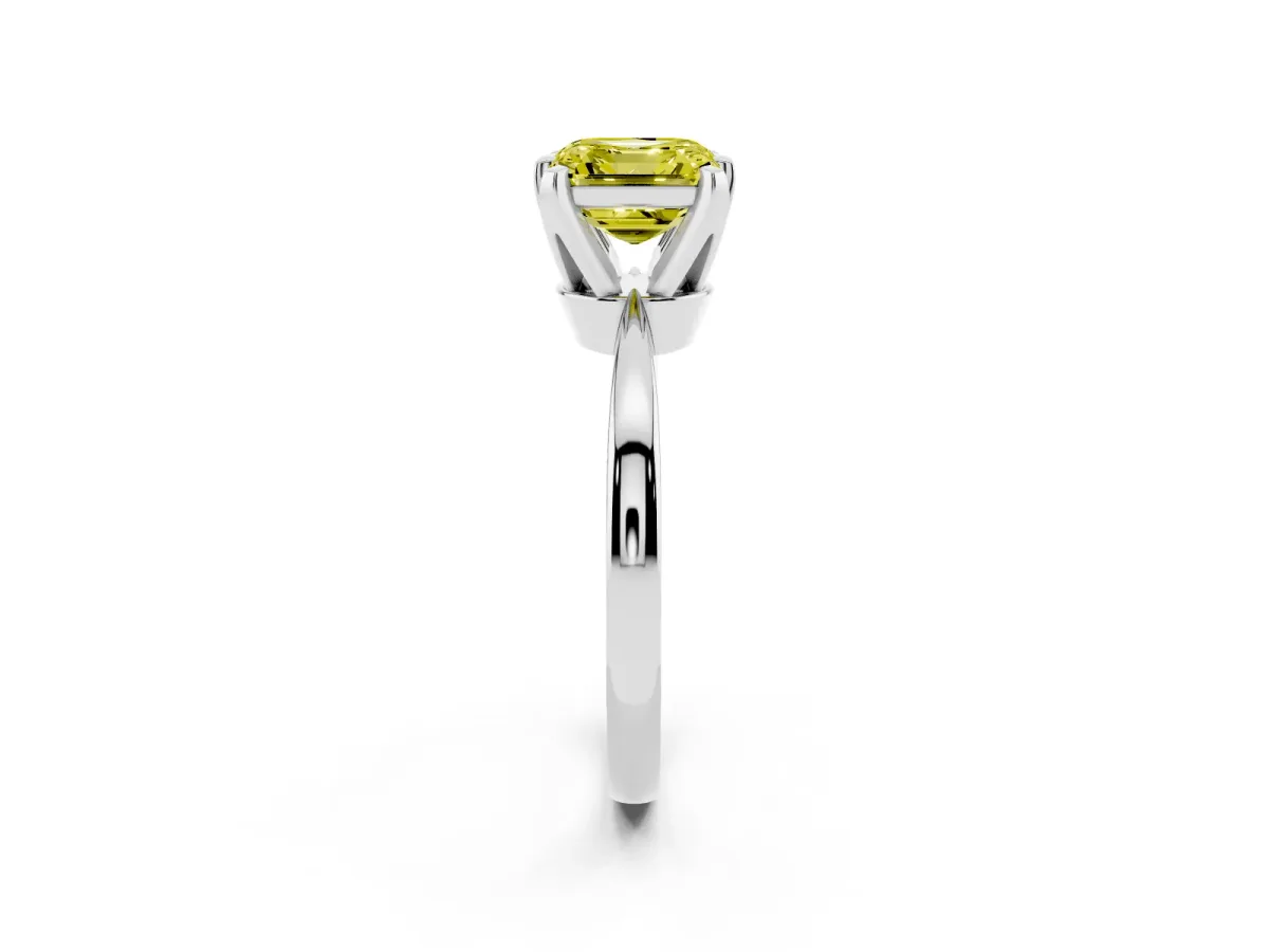 Fancy Yellow Asscher Cut Solitaire Engagement Ring with Six-Prong Setting and Tapered Band Silver