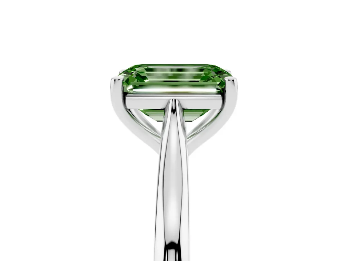 Fancy Green Emerald Cut Cut Solitaire Ring with Cathedral Band and Four-Prong Setting Platinum