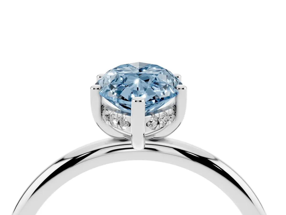 Fancy Blue Marquise Cut Cut Solitaire Engagement Ring with Four-Prong Setting and Classic Band Platinum