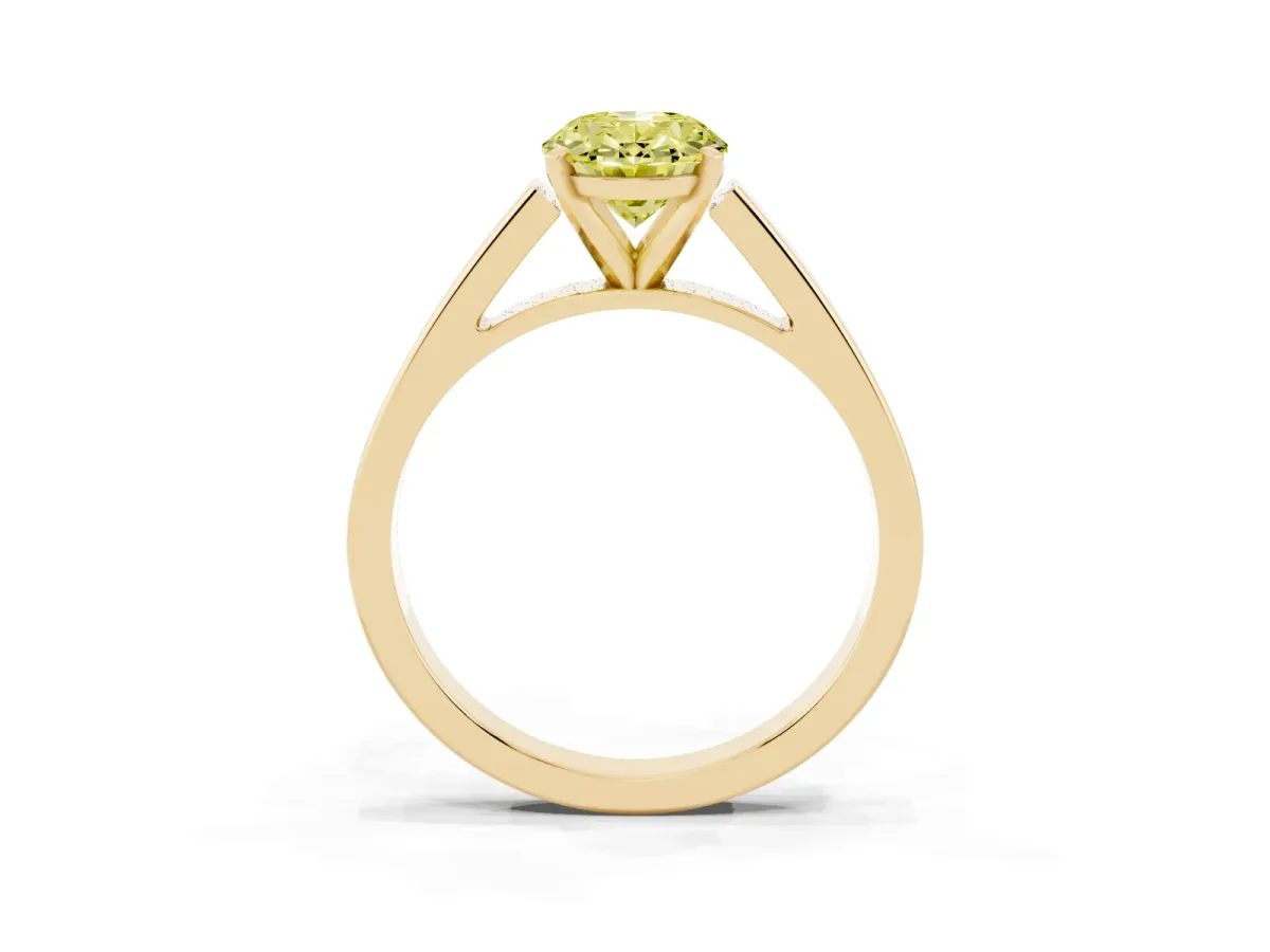 Fancy Yellow Oval Cut Solitaire Engagement Ring with Four-Prong Setting and Tapered Band Yellow gold