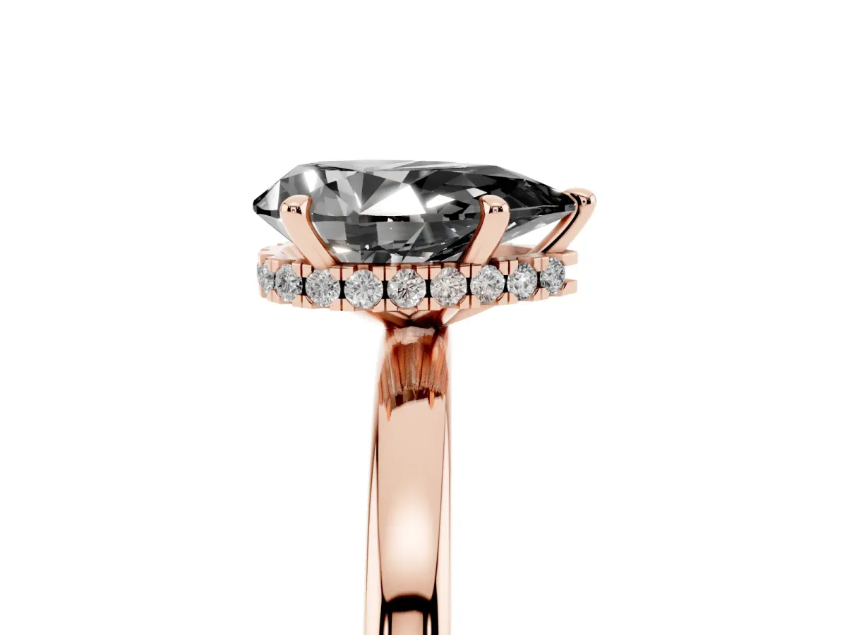 Fancy Black Pear Cut Solitaire Engagement Ring with Cathedral Band and Four-Prong Setting Rose gold