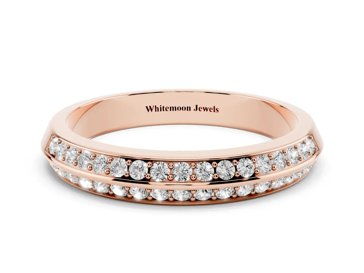 Double Row Round Diamond Channel Set Eternity Band Rose gold