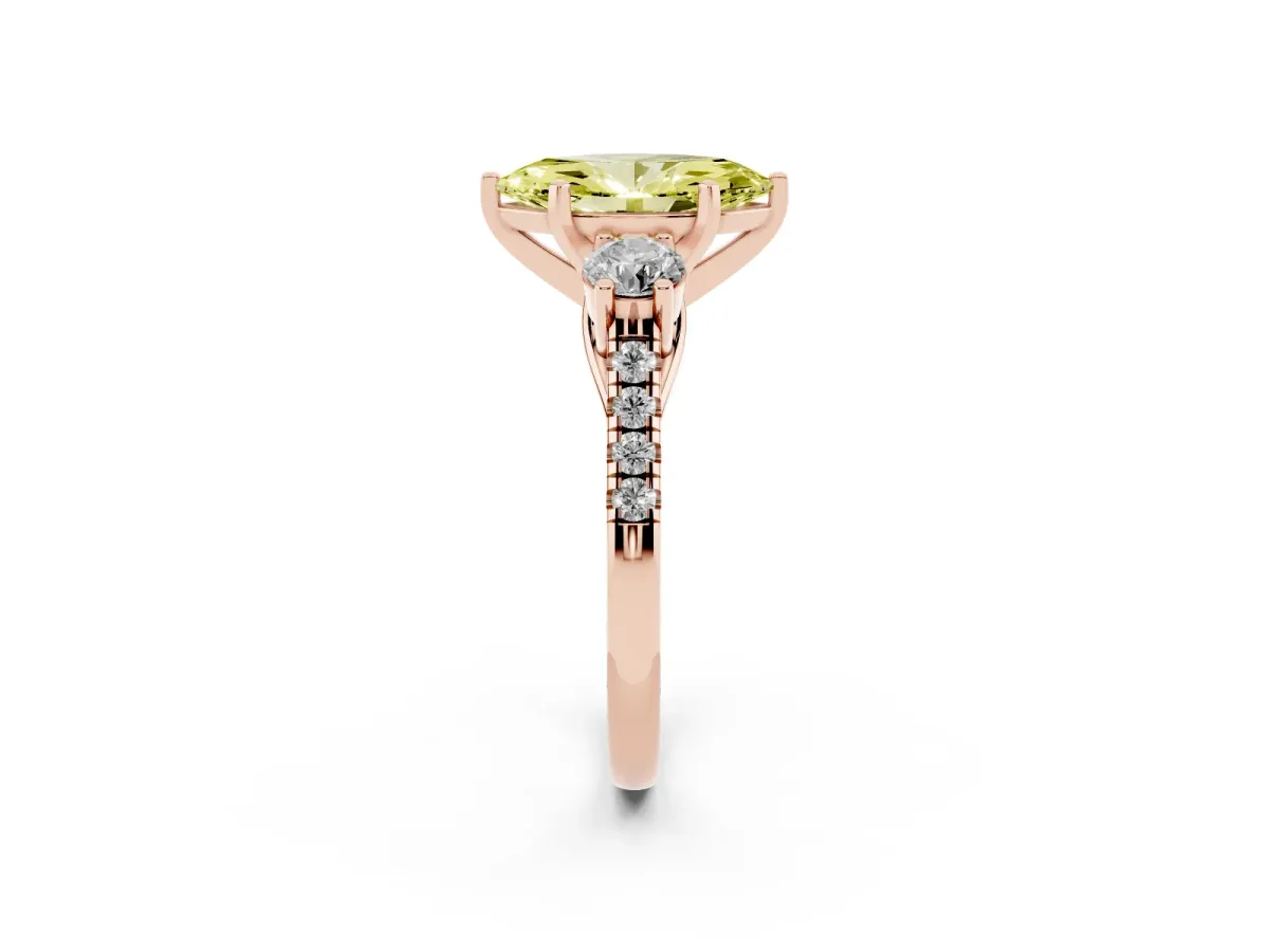 Fancy Yellow Three-Stone Marquise Cut Diamond Pavé Band with Four-Prong Setting Rose gold