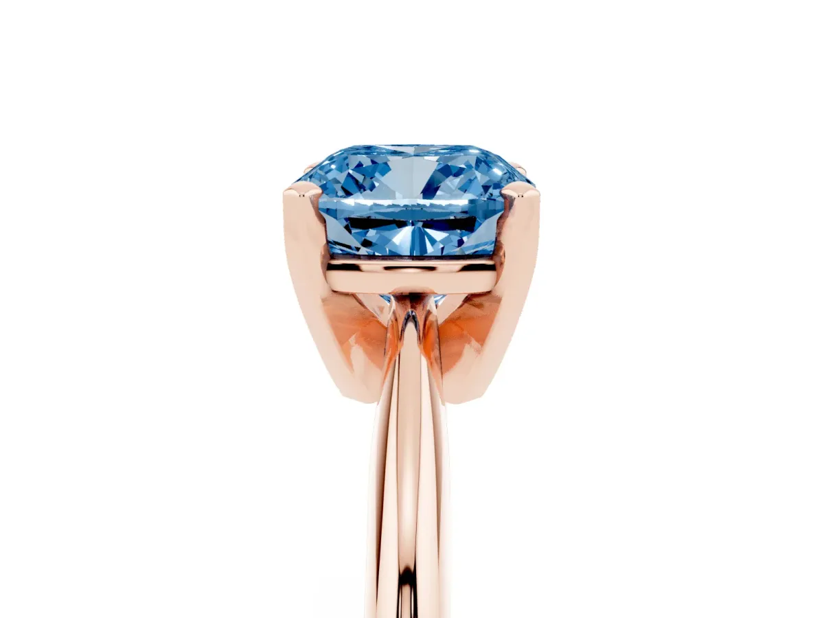 Fancy Blue Cushion Cut Cut Solitaire Ring with Four-Prong Setting on a Classic Band Rose gold