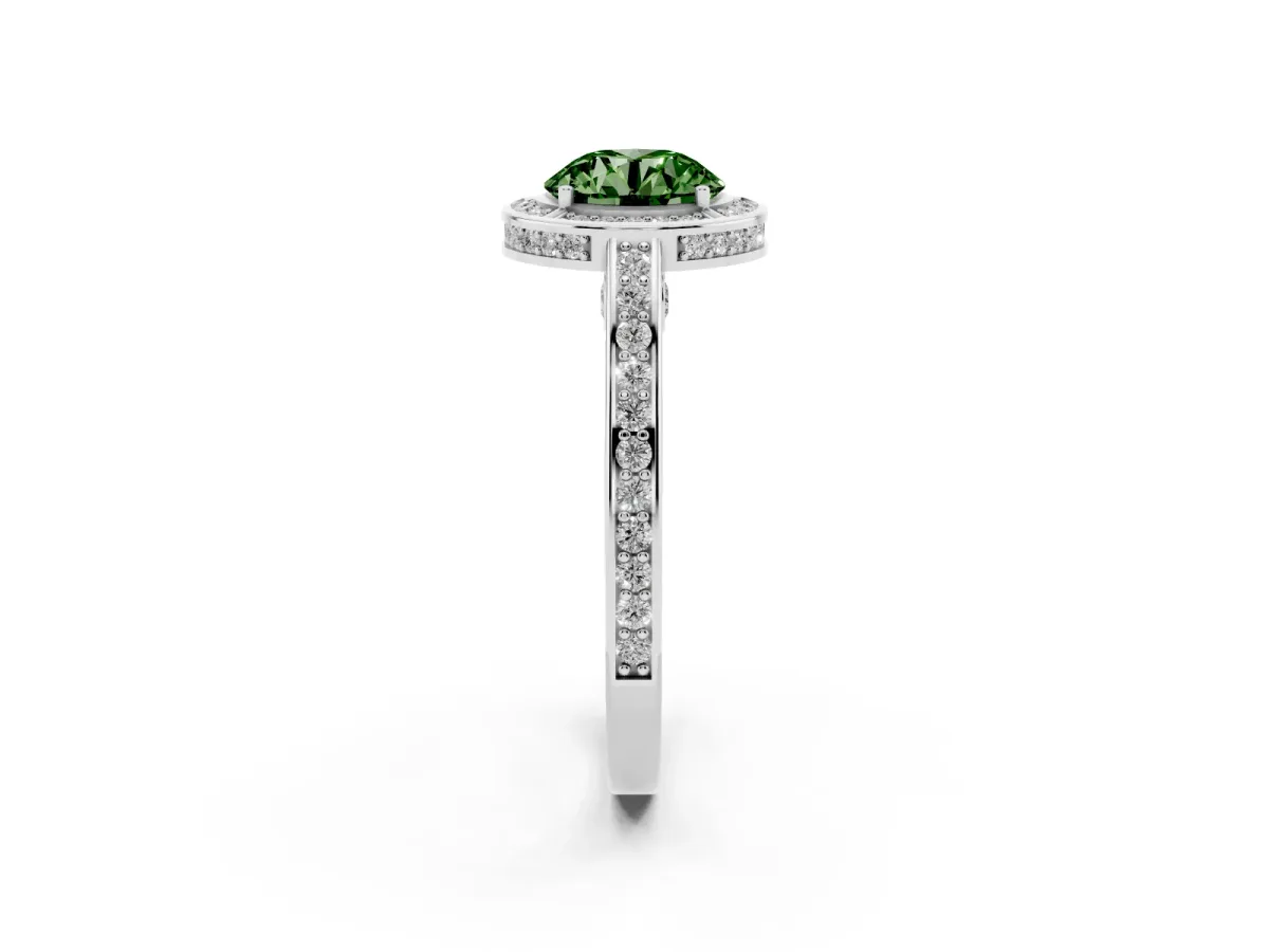 Fancy Green Round Cut Cut Halo Pave Split Shank Prong Setting Ring Silver