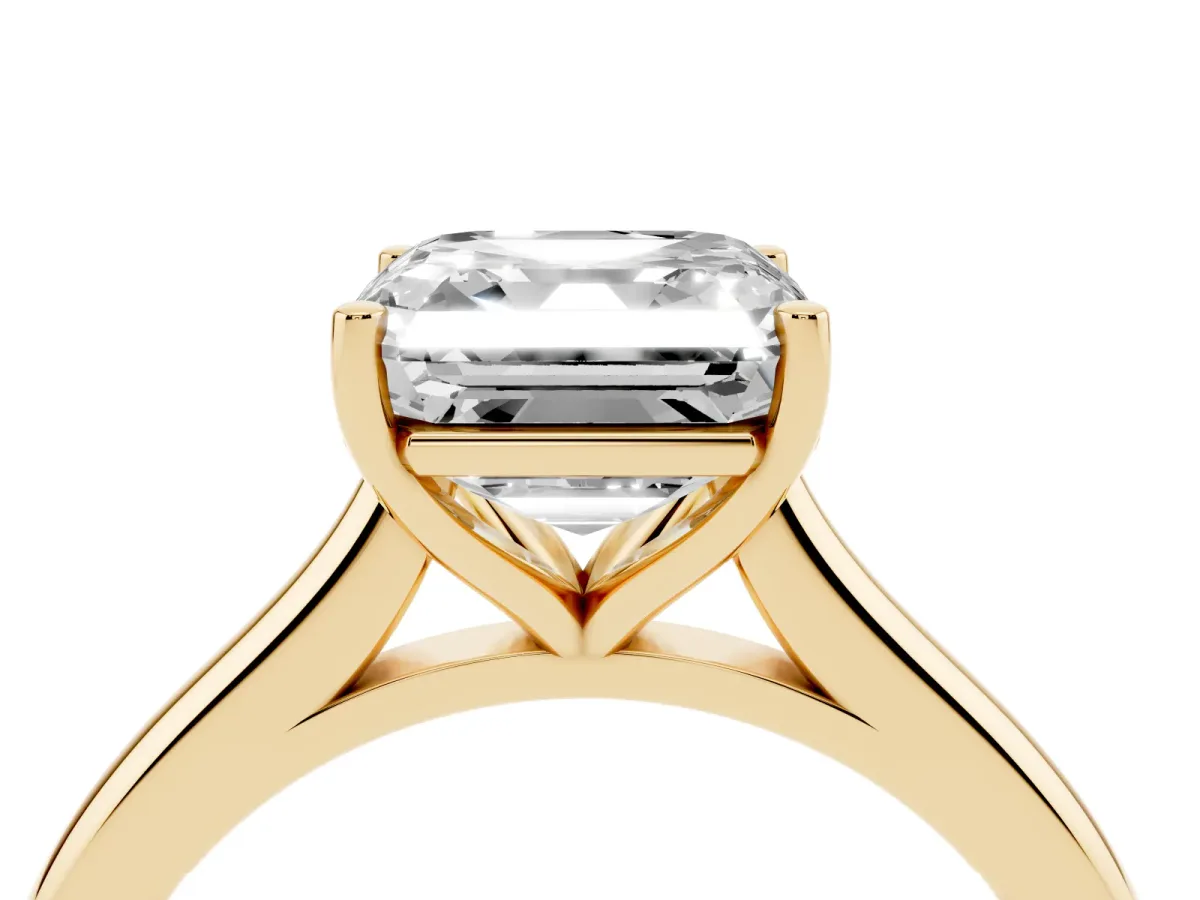 Asscher Cut Cut Solitaire Ring with Cathedral Band and Four-Prong Setting Yellow gold