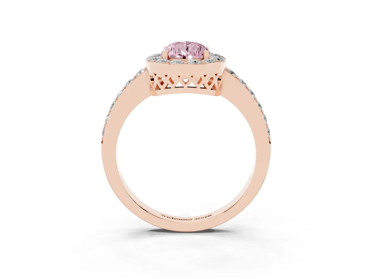 Fancy Pink Pear Cut Halo Diamond Pavé Band Ring with Prong Setting Rose gold