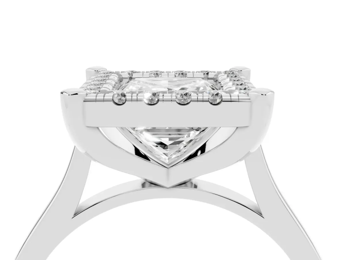 Princess Cut Diamond Cluster Halo Solitaire with Four-Prong Setting Silver