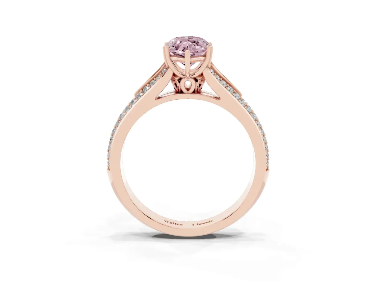 Fancy Pink Marquise Cut Diamond Split Shank Engagement Ring with Pavé Band Rose gold