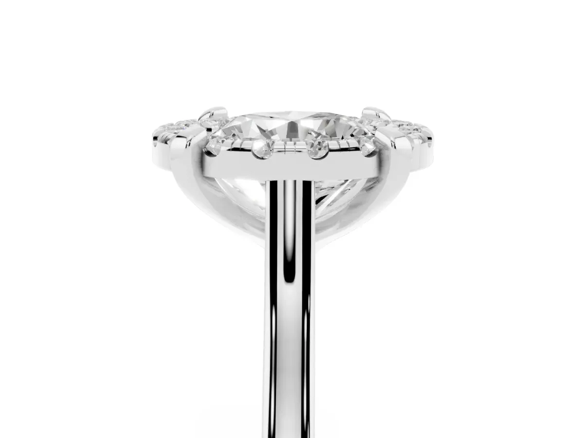 Round Cut Diamond Cluster Halo Solitaire with Four-Prong Setting Silver
