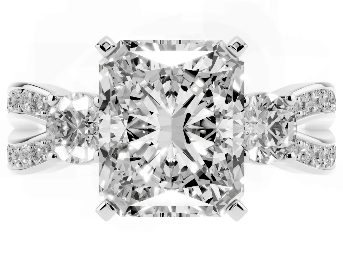 Three-Stone Radiant Cut Cut Diamond Twist Band with Prong Setting Silver