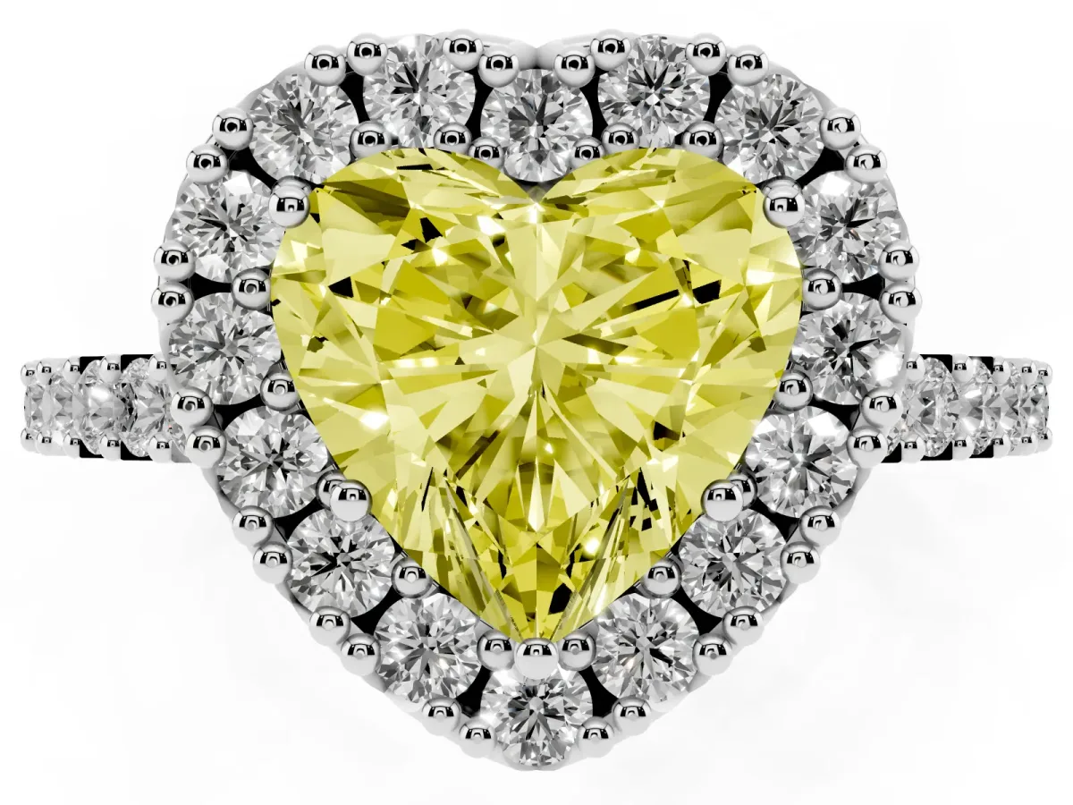 Fancy Yellow Heart Cut Halo Diamond Pavé Solitaire Ring Platinum
