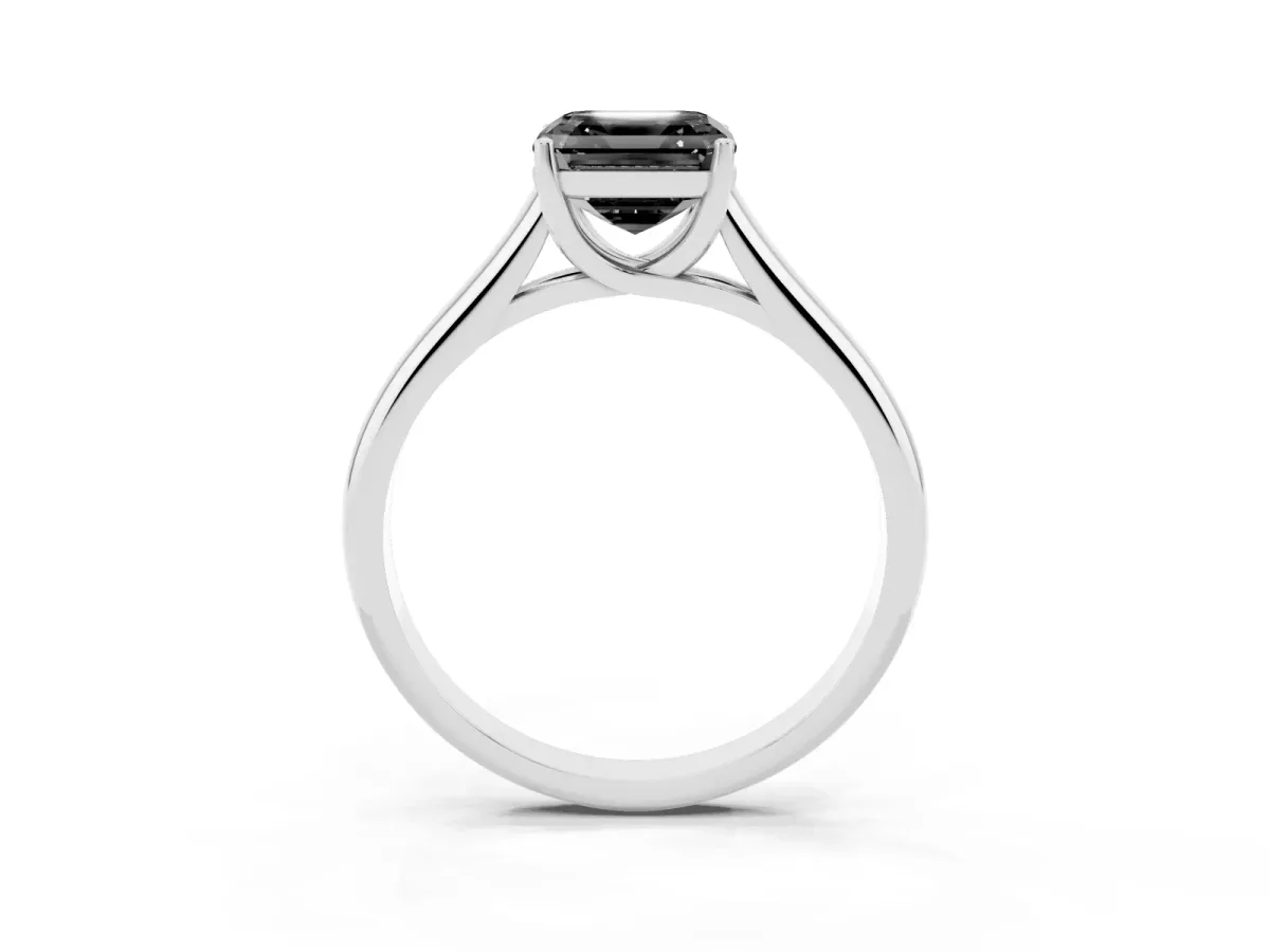 Fancy Black Asscher Cut Solitaire Engagement Ring with Tapered Band and Four-Prong Setting Platinum