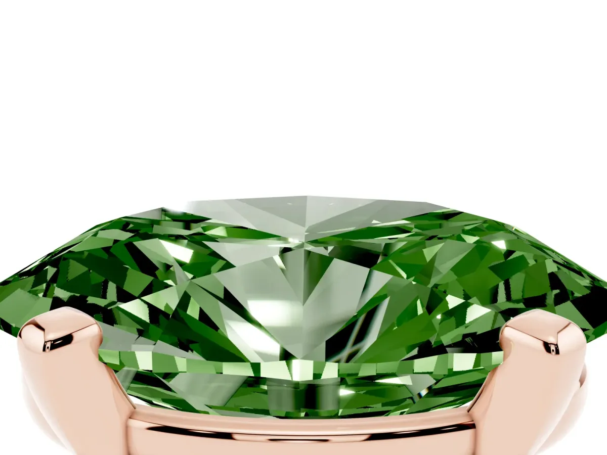 Fancy Green Oval Cut Diamond Solitaire Ring with Prong Setting and Classic Band Rose gold