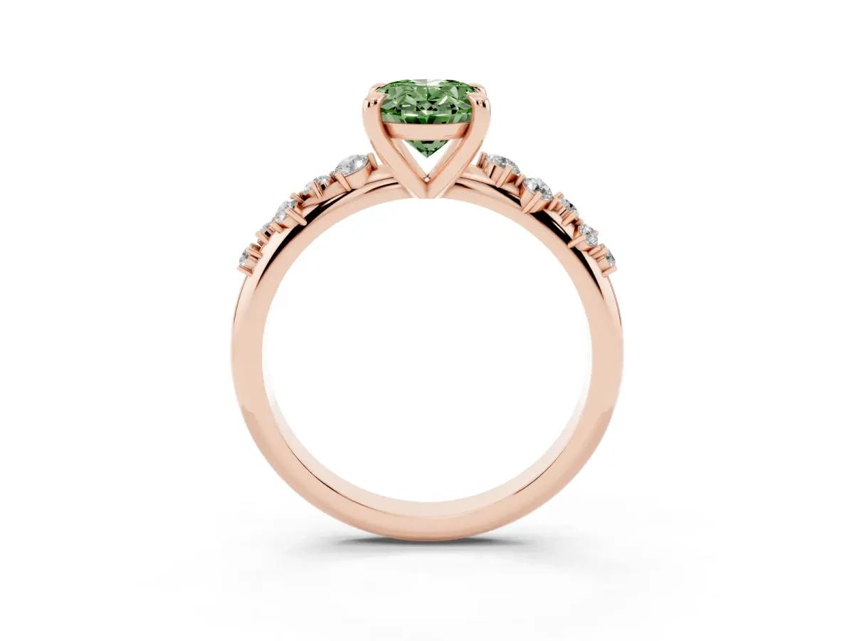 Fancy Green Oval Cut Cut Diamond Vine Band with Four-Prong Setting Rose gold