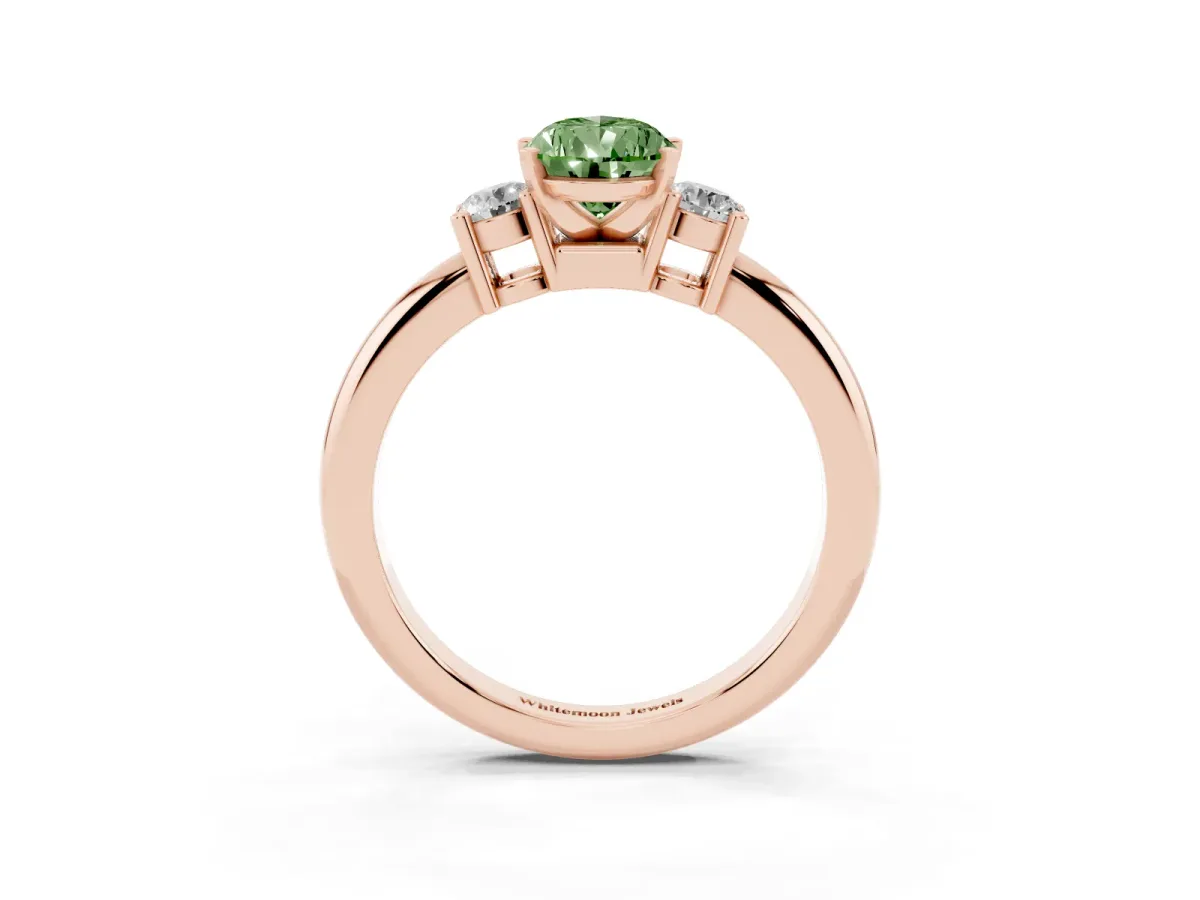 Fancy Green Three-Stone Pear Cut Cut Diamond Solitaire with Prong Setting and Classic Band Rose gold