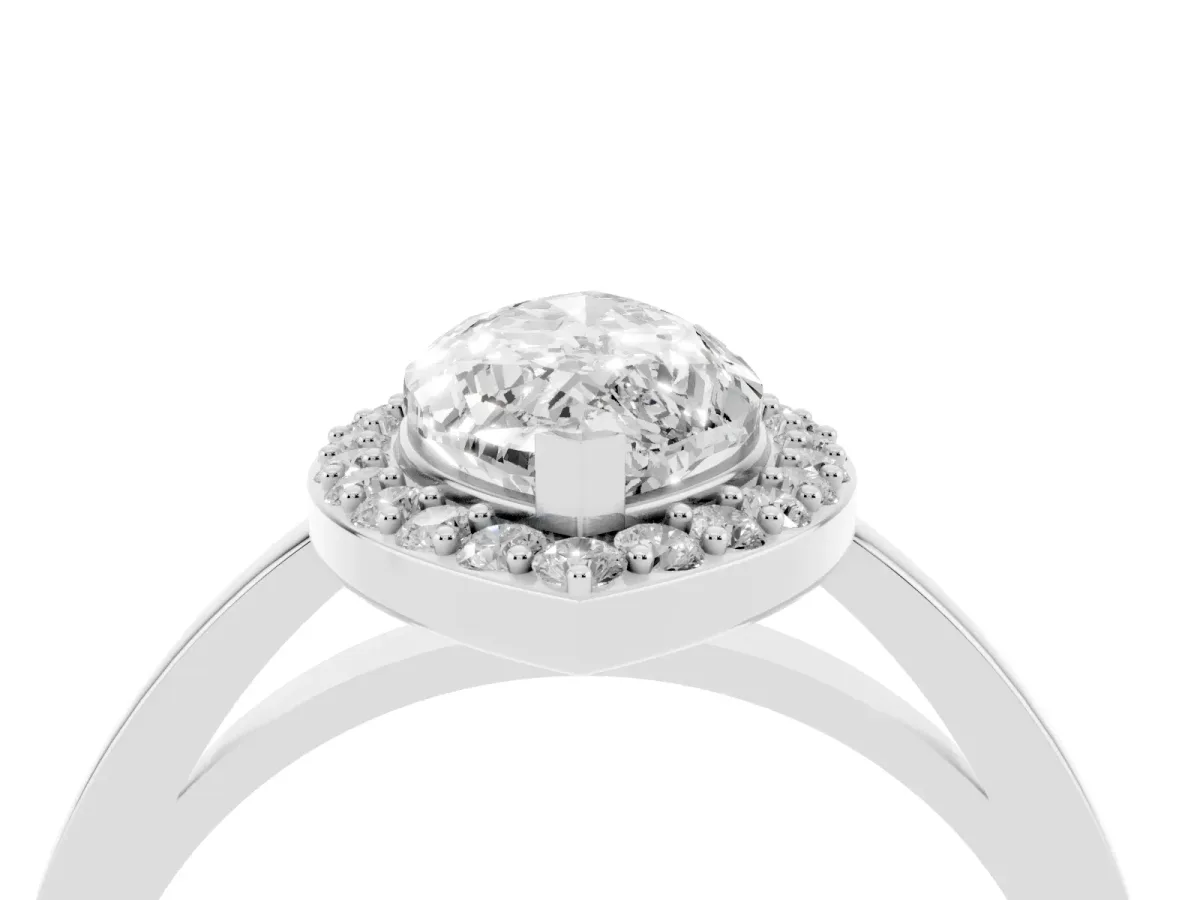 Marquise Cut Halo Diamond Ring with Solitaire Band and Prong Setting Silver