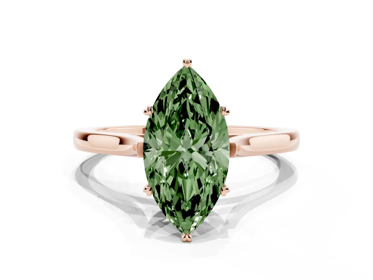 Fancy Green Marquise Cut Solitaire Heart Prong Engagement Ring with Tapered Band Rose gold