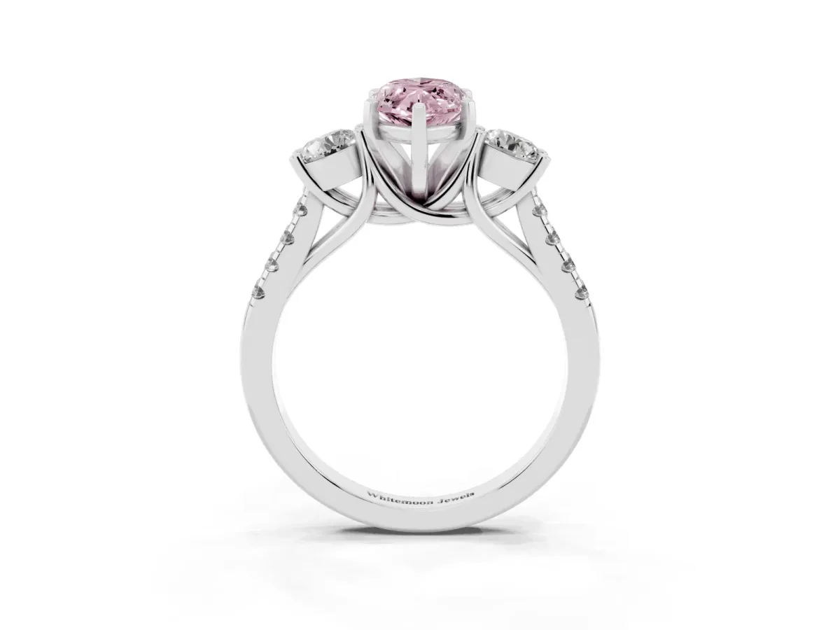 Fancy Pink Three-Stone Marquise Cut Diamond Pavé Band with Four-Prong Setting Silver