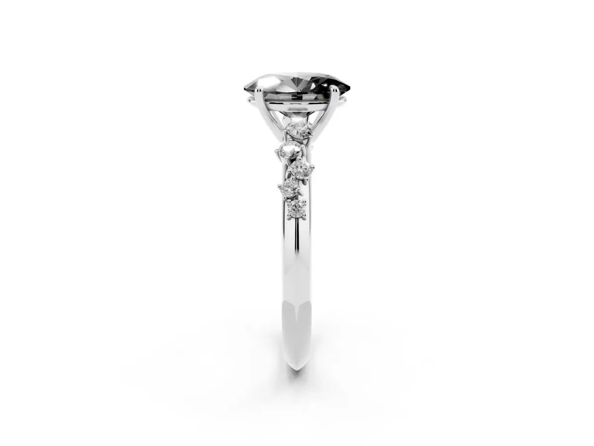 Fancy Black Oval Cut Diamond Cluster Side Stone Solitaire Ring with Prong Setting Platinum
