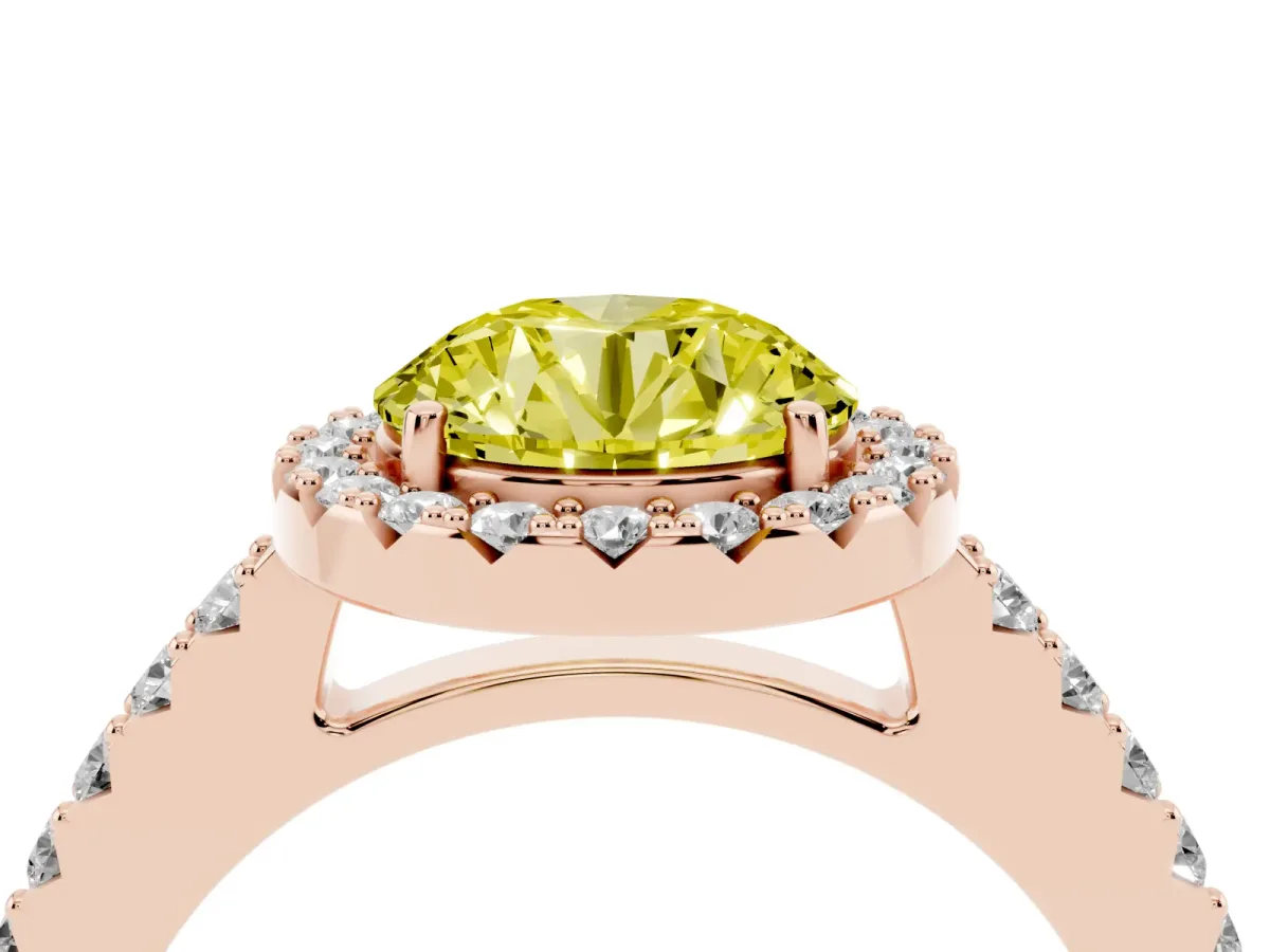 Fancy Yellow Round Cut Halo Diamond Pavé Solitaire Ring Rose gold