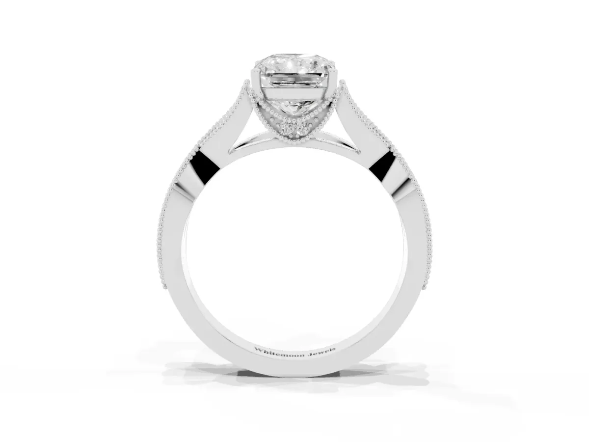 Radiant Cut Cut Diamond Twisted Band with Milgrain Pave Setting and Four-Prong Setting Silver