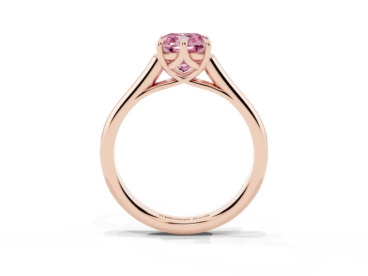 Fancy Pink Cushion Cut Solitaire Engagement Ring with Six-Prong Setting and Classic Band Rose gold