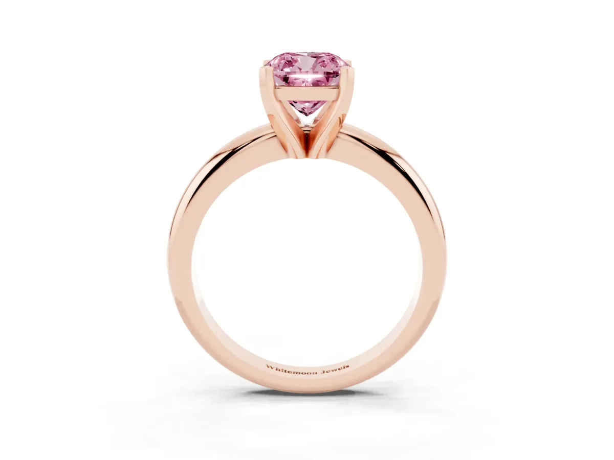 Fancy Pink Cushion Cut Diamond Solitaire Engagement Ring with Round Band and Four-Prong Setting Rose gold