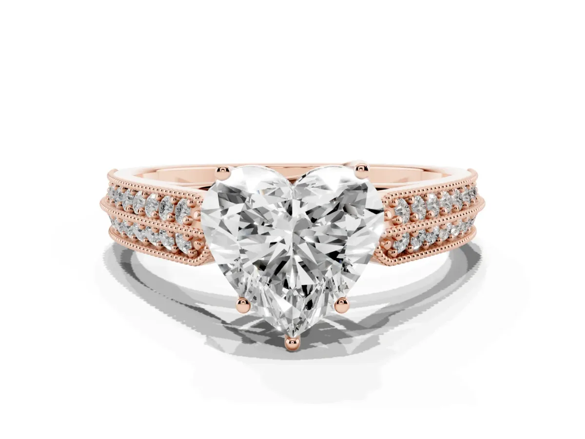 Heart Cut Cut Pave Split Shank Engagement Ring with Four-Prong Setting Rose gold
