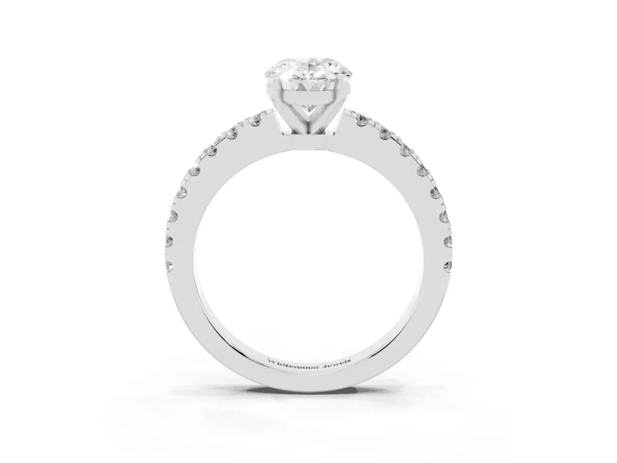 Oval Cut Solitaire Diamond with Pavé Band and Four-Prong Setting Platinum