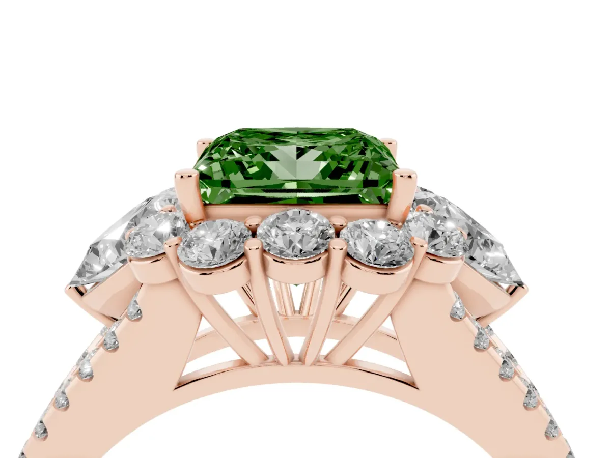 Fancy Green Princess Cut Halo Split Shank Diamond Engagement Ring with Prong Setting Rose gold