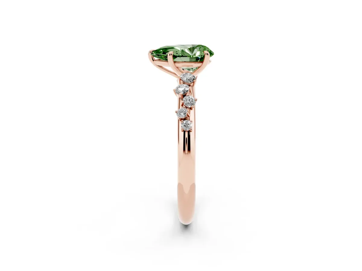 Fancy Green Pear Cut Diamond Cluster Prong-Set Solitaire Ring Rose gold