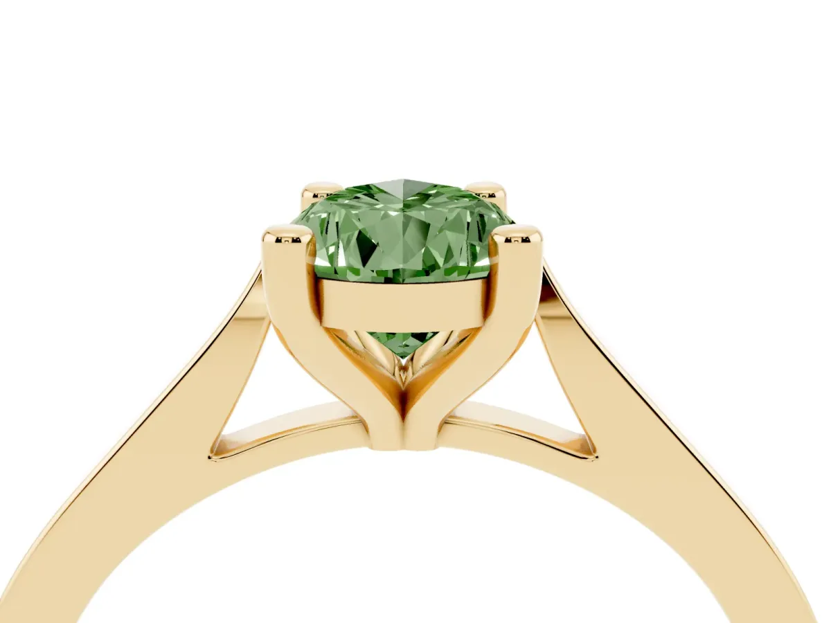 Fancy Green Pear Cut Solitaire Diamond Ring with Four-Prong Setting and Tapered Band Yellow gold