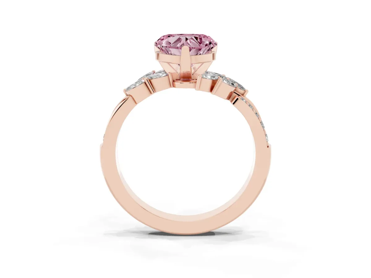 Fancy Pink Heart Cut Solitaire Marquise Twist Band with Six-Prong Setting Rose gold