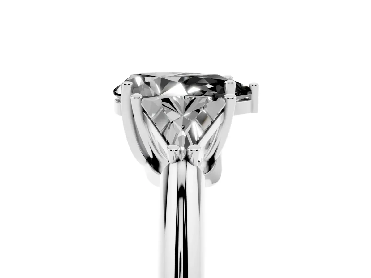 Fancy Black Three-Stone Pear Cut Diamond Engagement Ring with Trillion Side Stones and Prong Setting Silver