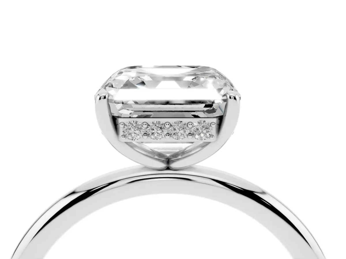 Asscher Cut Solitaire Diamond Ring with a Classic Band and Four-Prong Setting Silver