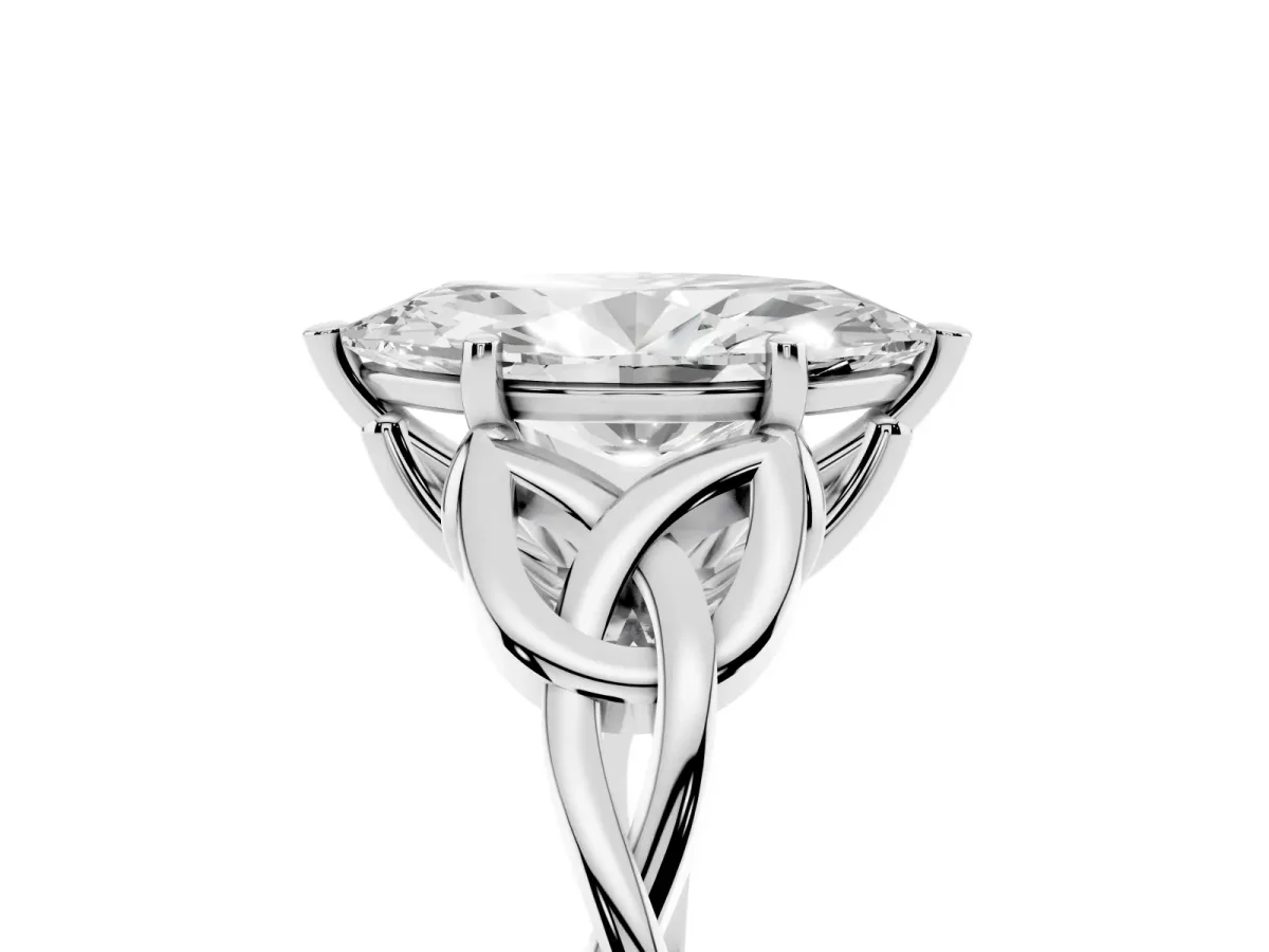 Marquise Cut Diamond Solitaire Engagement Ring with Celtic Knot Band and Four-Prong Setting Platinum