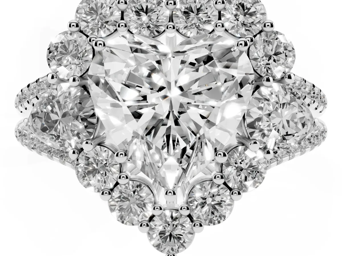 Heart Cut Halo Split Shank Diamond Engagement Ring with Prong Setting Silver