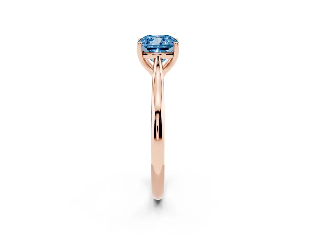 Fancy Blue Cushion Cut Cut Solitaire Ring with Cathedral Band and Four-Prong Setting Rose gold
