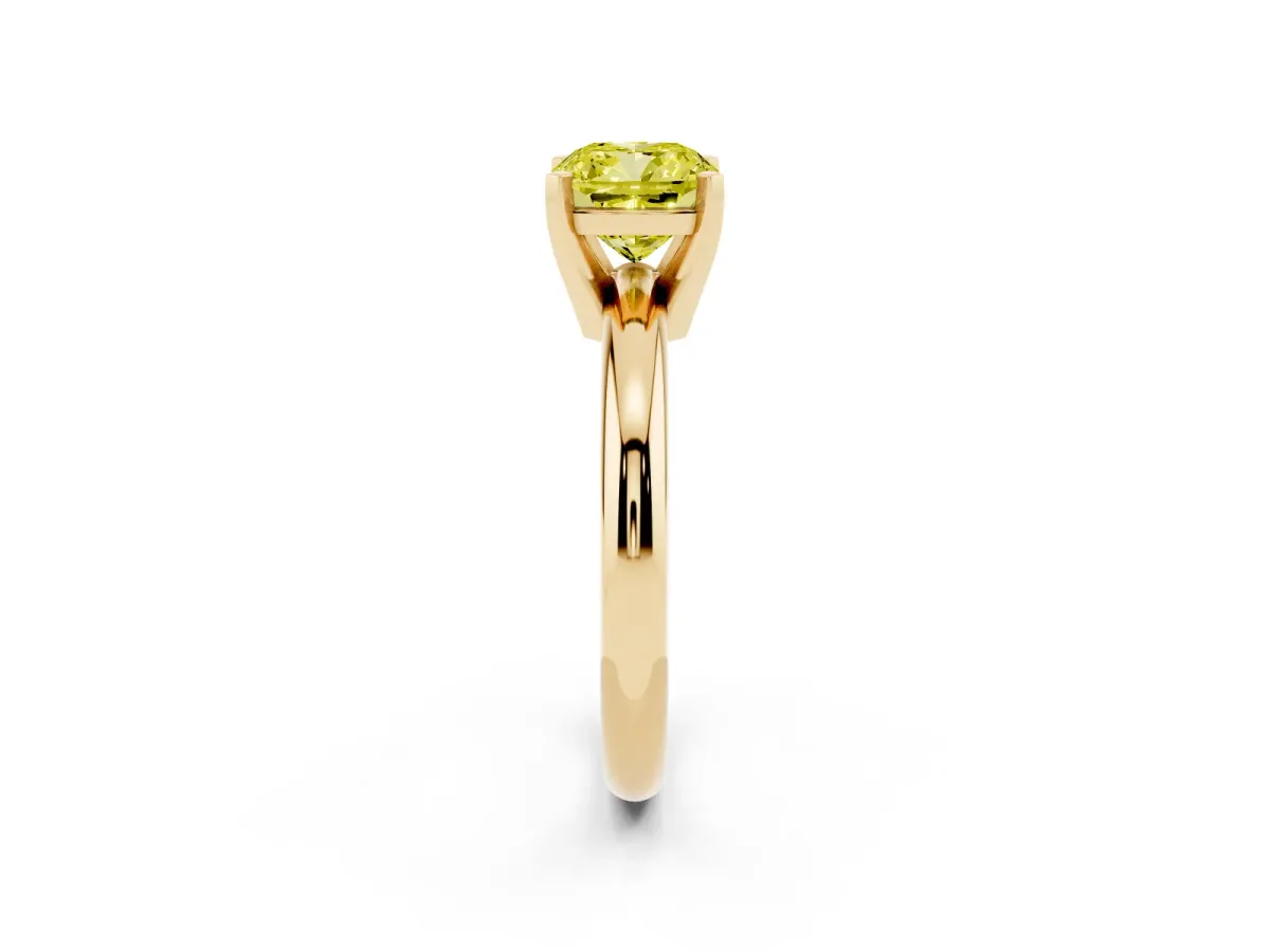 Fancy Yellow Cushion Cut Diamond Solitaire Engagement Ring with Round Band and Four-Prong Setting Yellow gold