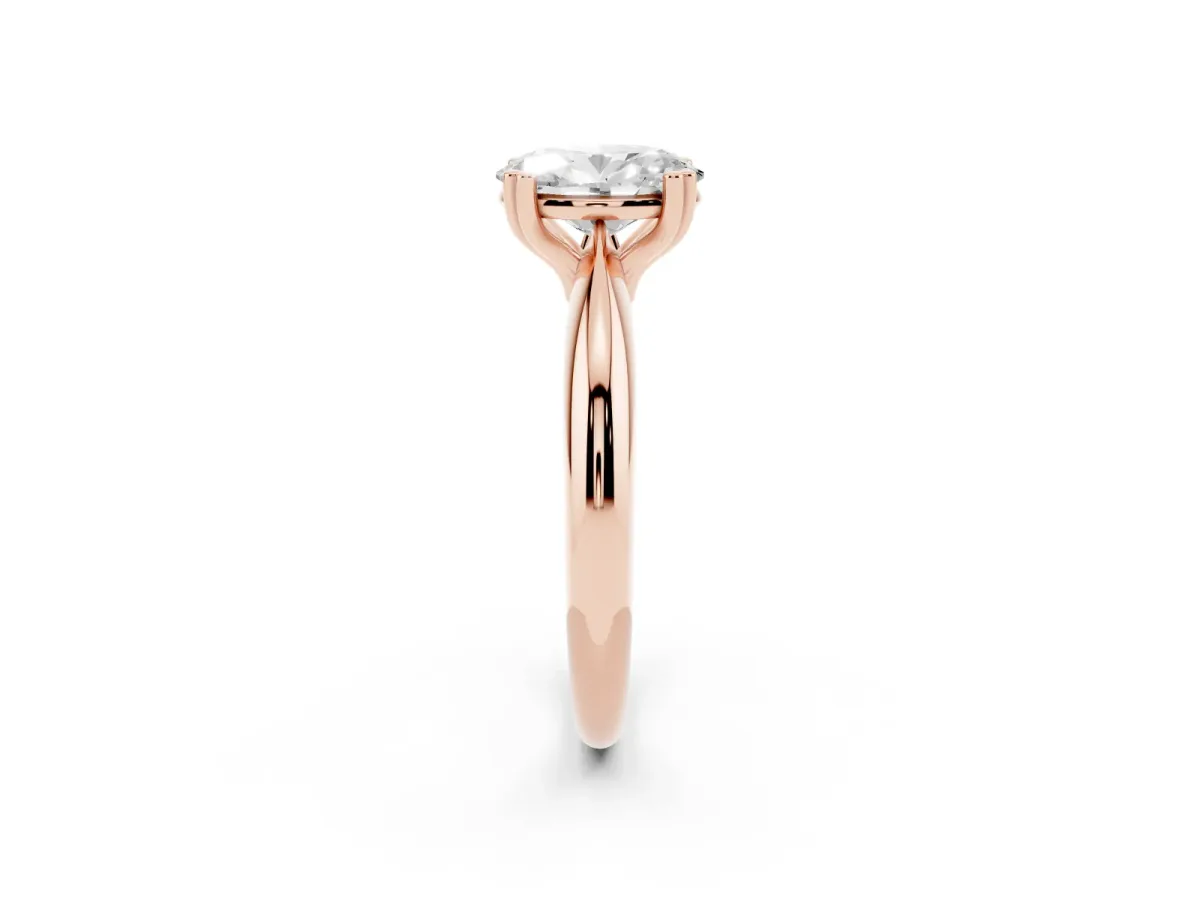 Oval Cut Cut Solitaire Engagement Ring with Tapered Band and Four-Prong Setting Rose gold