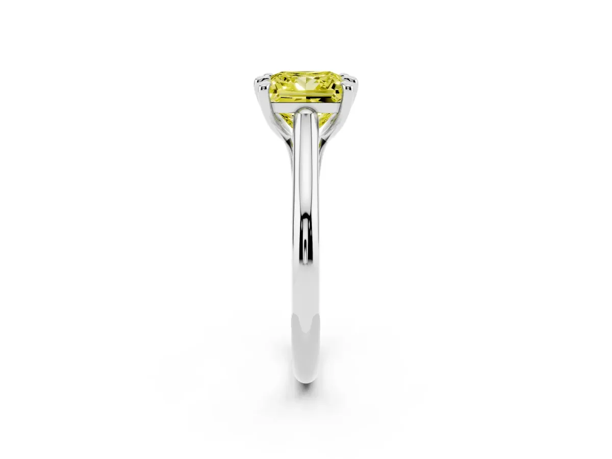 Fancy Yellow Princess Cut Solitaire Engagement Ring with Six-Prong Setting and Classic Band Silver
