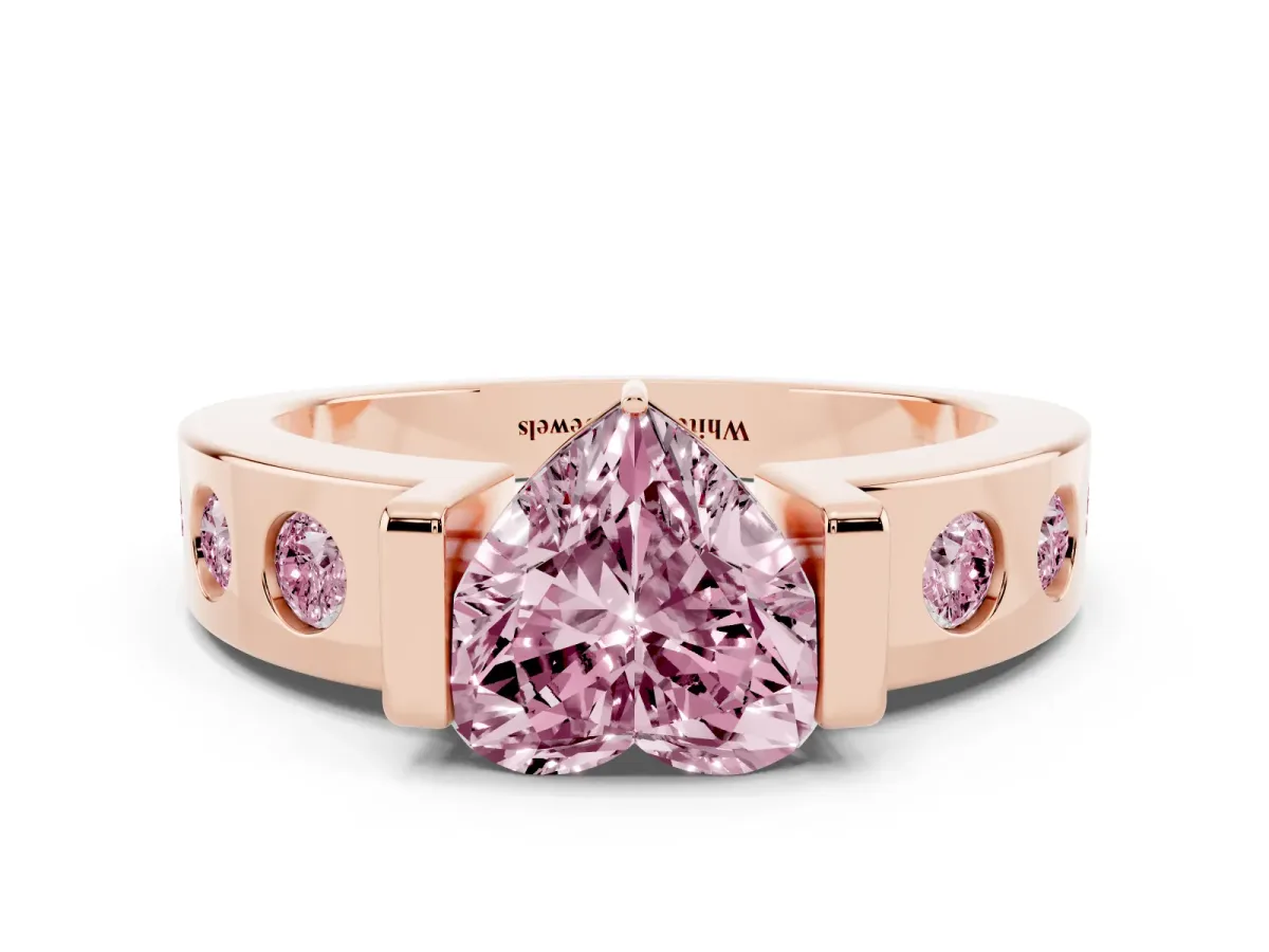 Fancy Pink Heart Cut Brilliant Channel-Set Diamond Ring with Bezel Prong Setting Rose gold