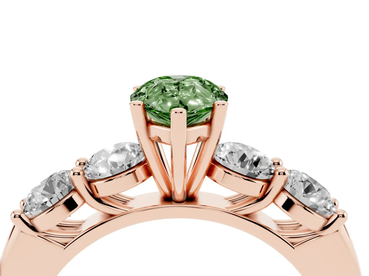 Fancy Green Pear Cut Cut Five-Stone Prong Set Diamond Ring with Classic Band Rose gold