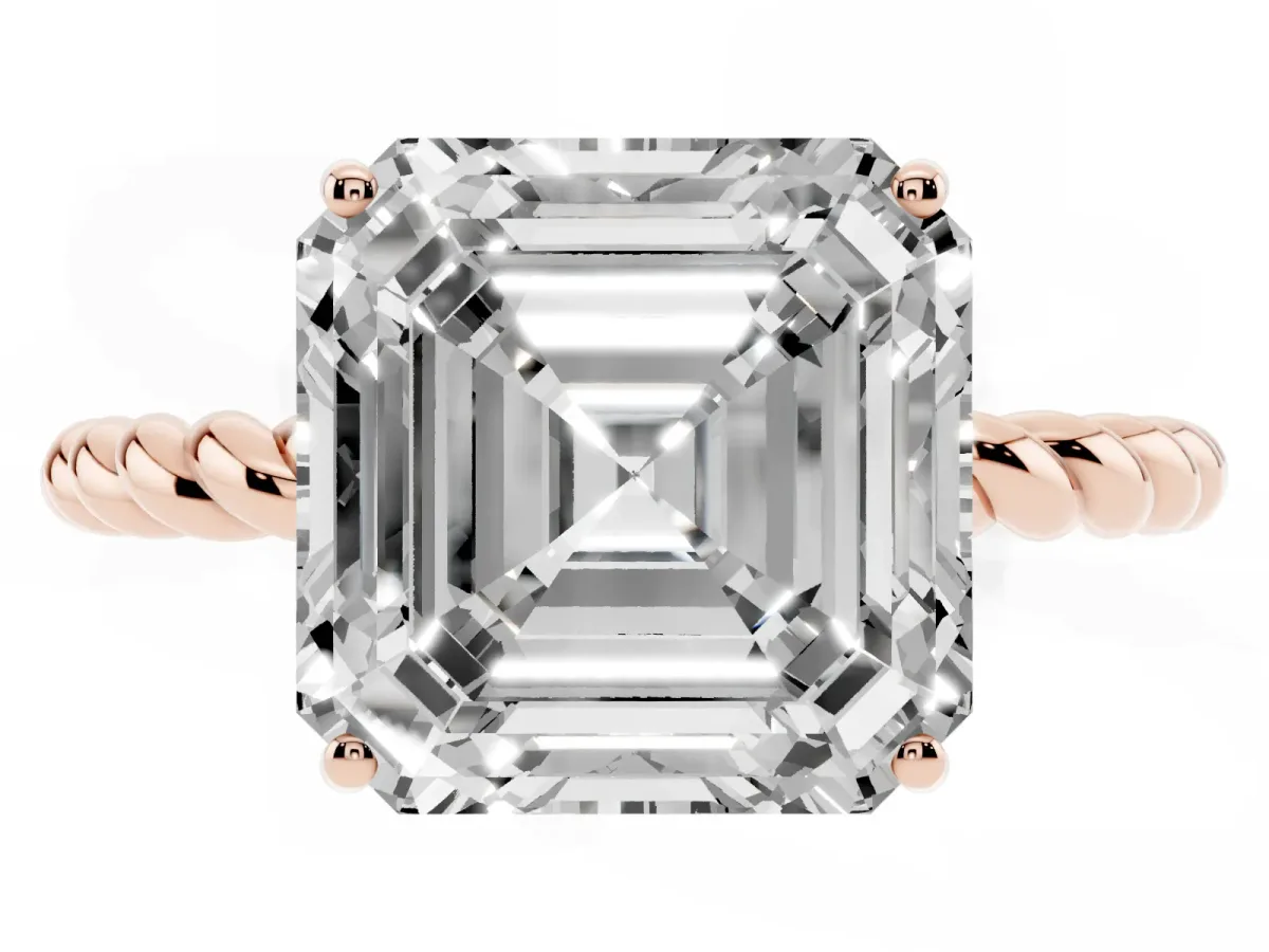Asscher Cut Solitaire Twisted Band 4-Prong Ring Rose gold