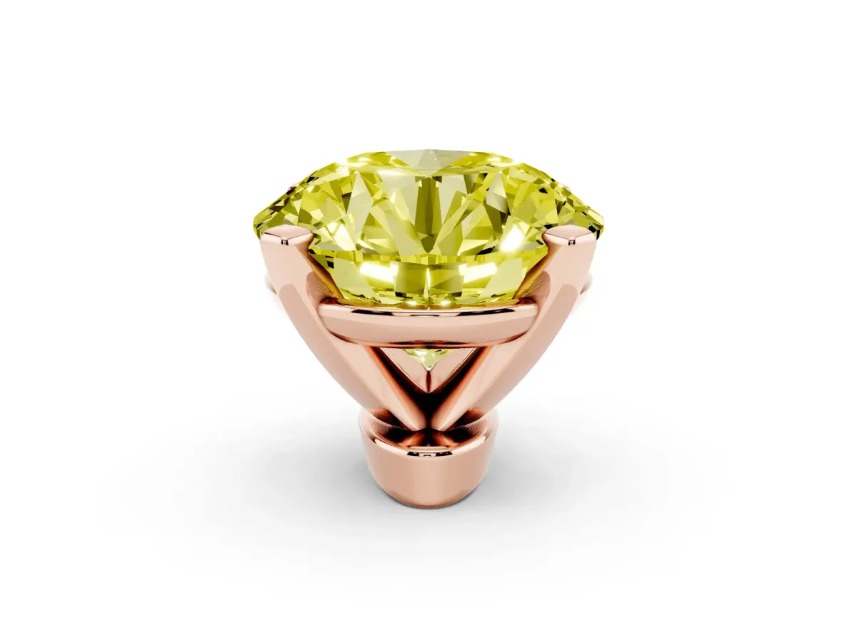 Fancy Yellow Round Cut Diamond Solitaire Ring with Prong Setting and Classic Band Rose gold