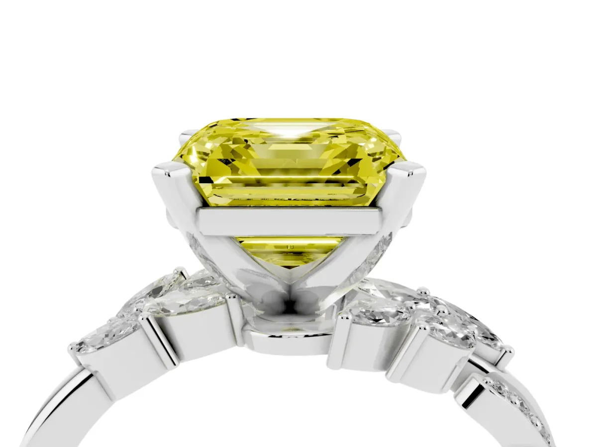 Fancy Yellow Asscher Cut Solitaire Marquise Twist Band with Six-Prong Setting Silver