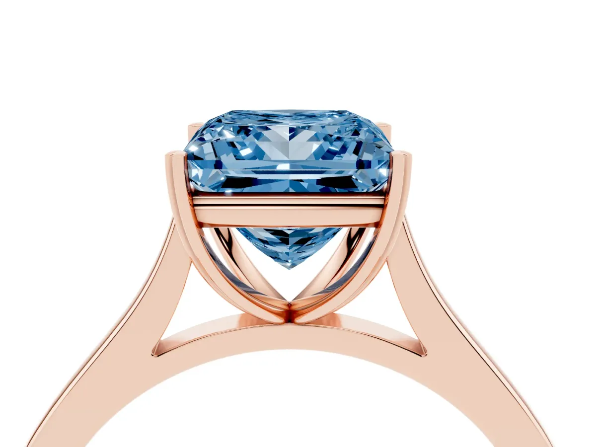 Fancy Blue Princess Cut Solitaire Heart Prong Engagement Ring with Tapered Band Rose gold