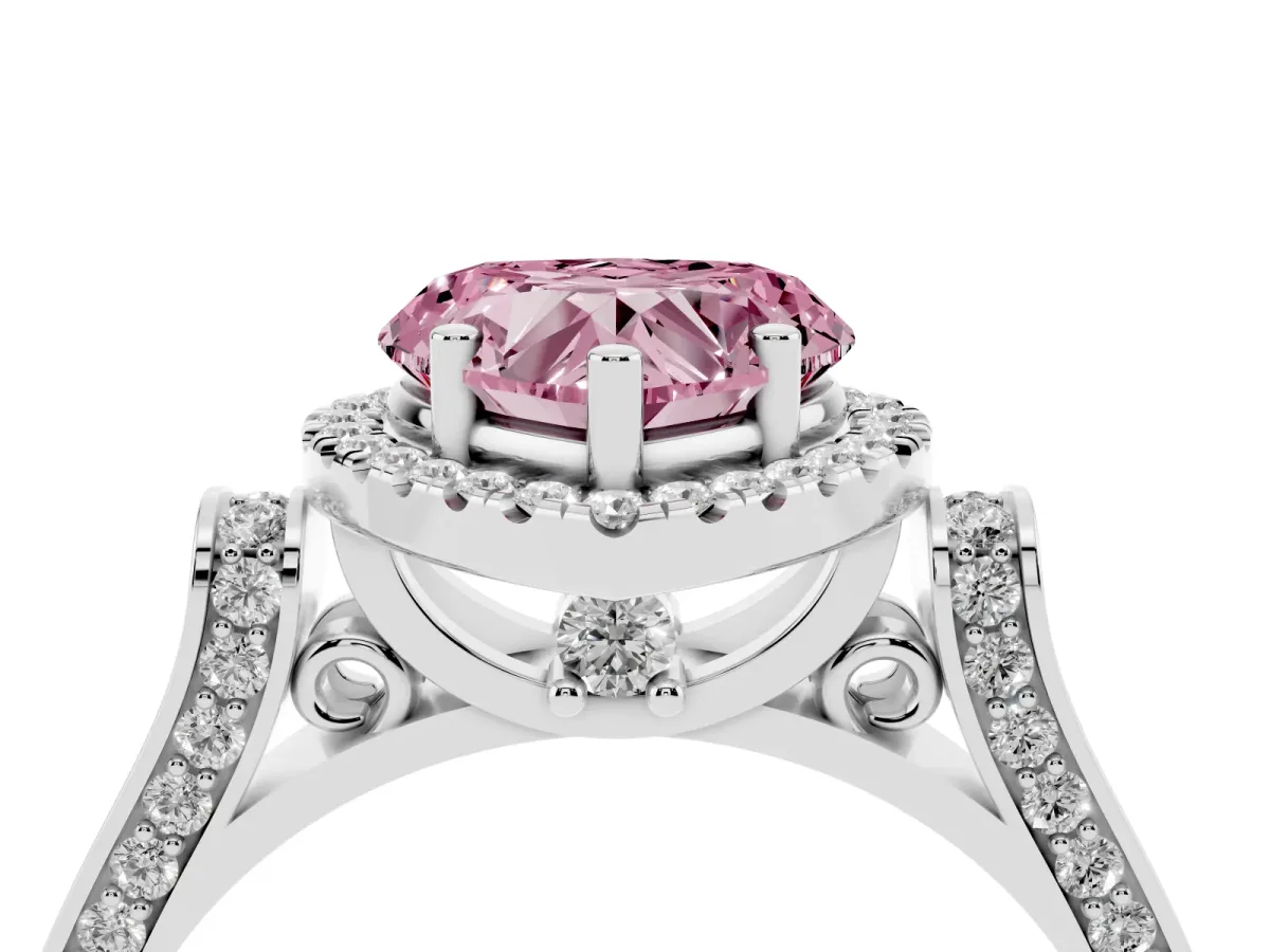 Fancy Pink Heart Cut Halo Pave Split Shank Prong Setting Ring Platinum
