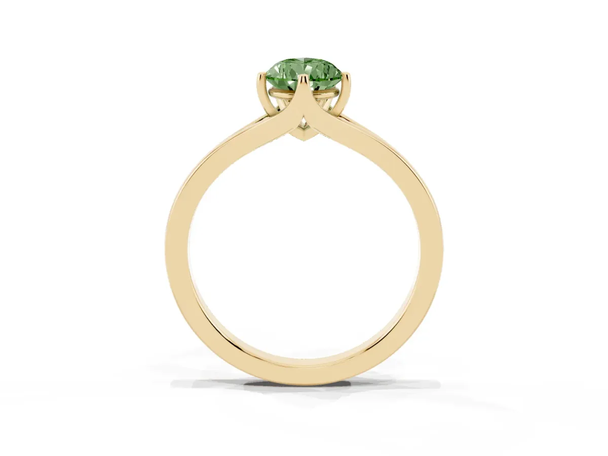 Fancy Green Pear Cut Solitaire Diamond Ring with Six-Prong Setting and Tapered Band Yellow gold